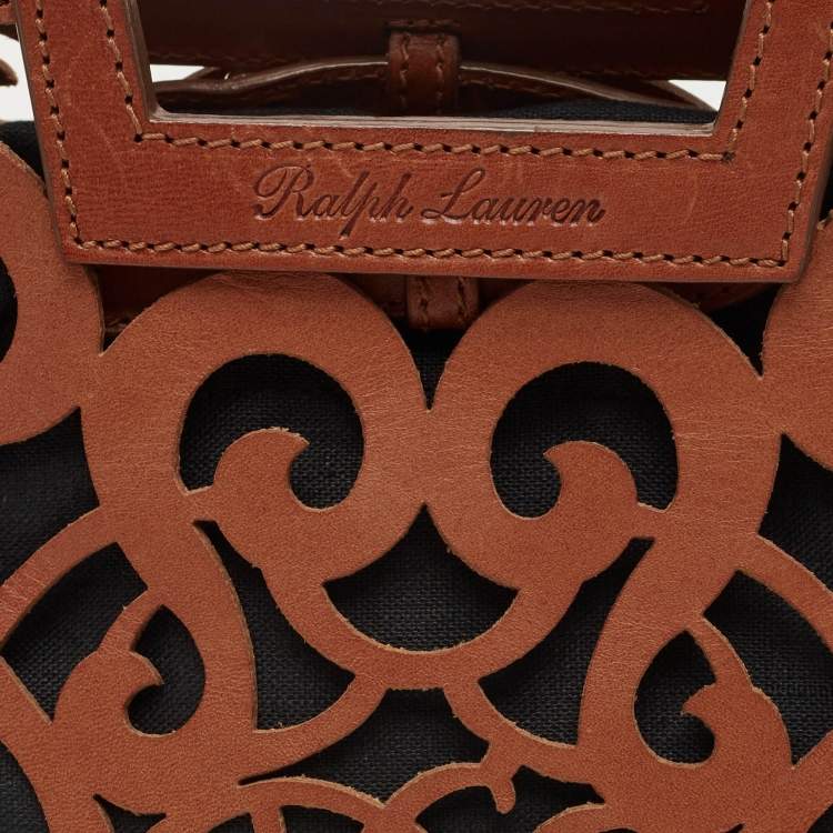 Pre Owned Ralph Lauren Brown Laser Cut Vachetta Leather Small Scroll Tote