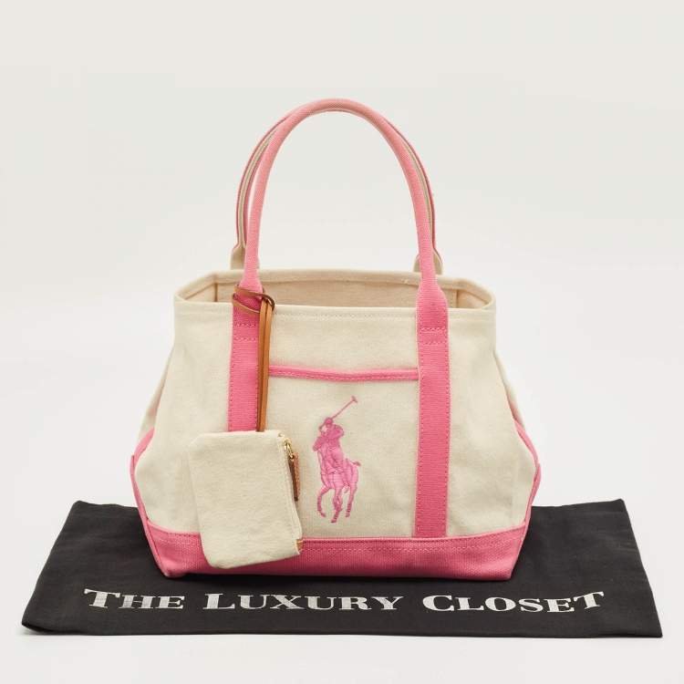 Pre Owned Ralph Lauren Pink/Ivory Canvas Tote