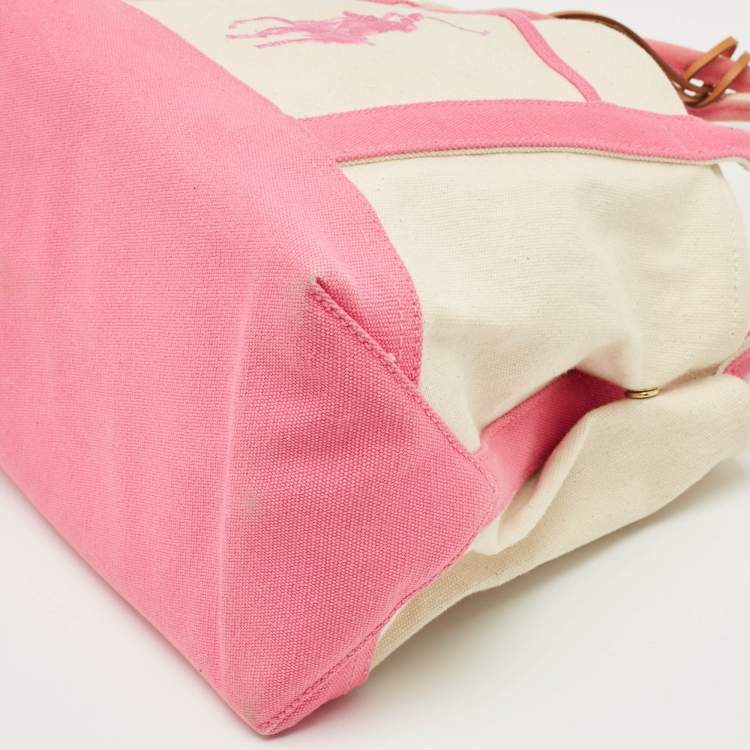 Pre Owned Ralph Lauren Pink/Ivory Canvas Tote