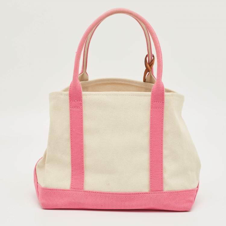 Pre Owned Ralph Lauren Pink/Ivory Canvas Tote