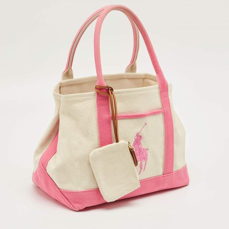 Pre Owned Ralph Lauren Pink/Ivory Canvas Tote