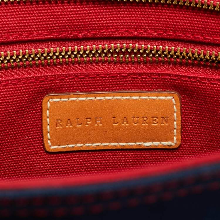 Pre Owned Ralph Lauren Navy Blue/Red Canvas Embroidered Tote
