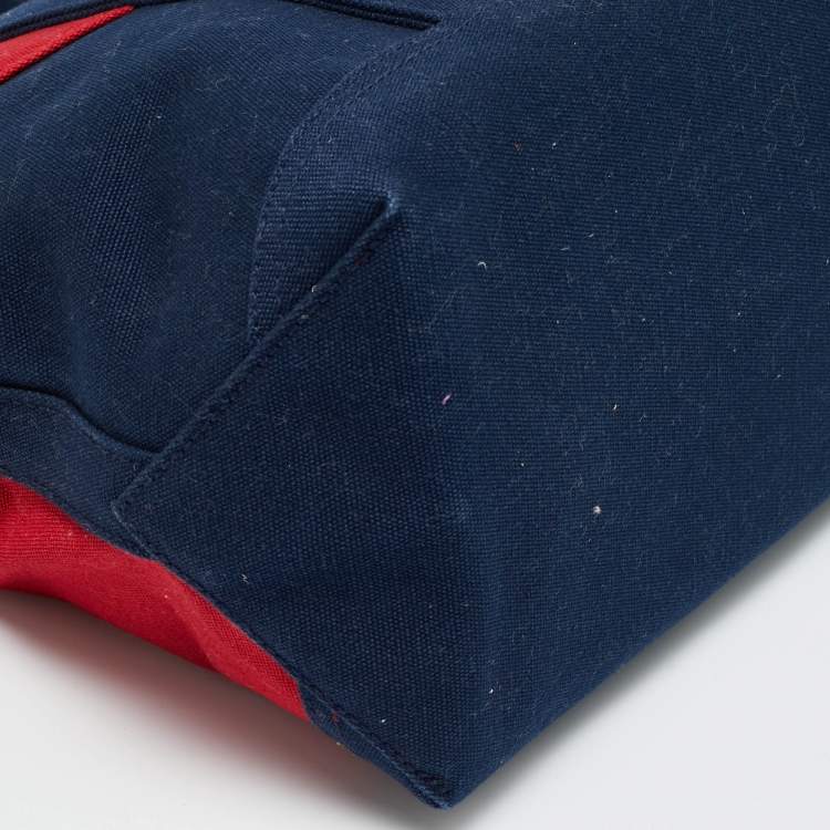 Pre Owned Ralph Lauren Navy Blue/Red Canvas Embroidered Tote