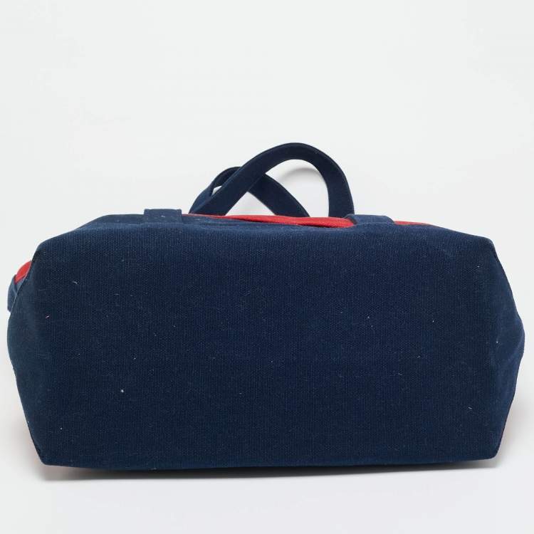 Pre Owned Ralph Lauren Navy Blue/Red Canvas Embroidered Tote