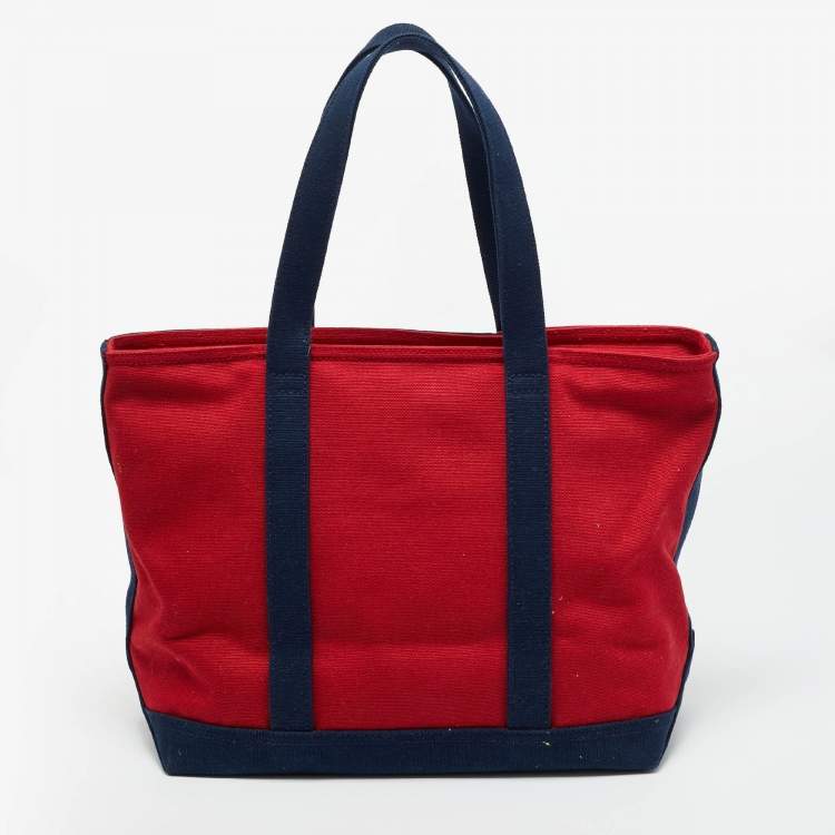 Pre Owned Ralph Lauren Navy Blue/Red Canvas Embroidered Tote
