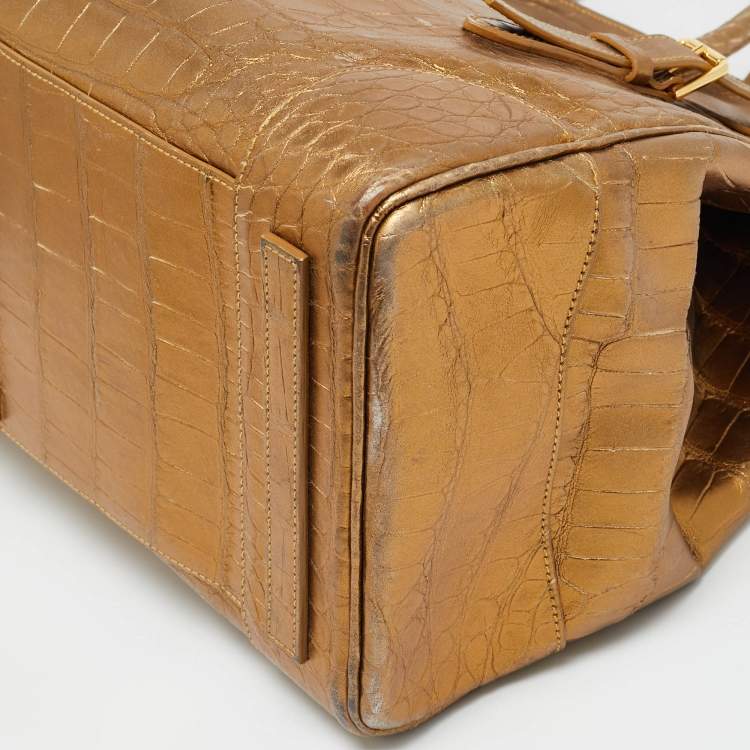 مملوكة مسبقًا Ralph Lauren Gold Alligator Embossed Leather Ricky 40 Tote