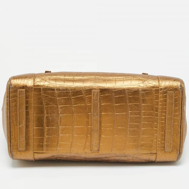 مملوكة مسبقًا Ralph Lauren Gold Alligator Embossed Leather Ricky 40 Tote