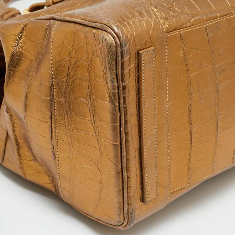 مملوكة مسبقًا Ralph Lauren Gold Alligator Embossed Leather Ricky 40 Tote