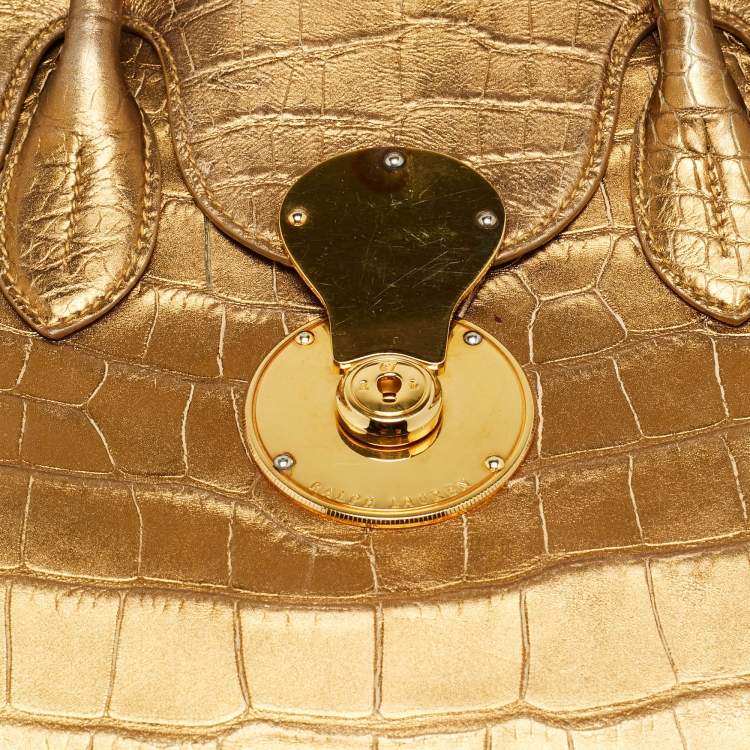 مملوكة مسبقًا Ralph Lauren Gold Alligator Embossed Leather Ricky 40 Tote