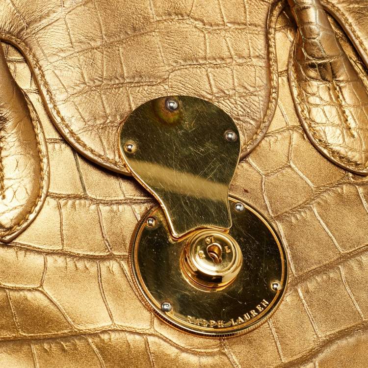 مملوكة مسبقًا Ralph Lauren Gold Alligator Embossed Leather Ricky 40 Tote
