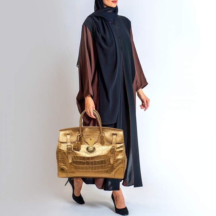 مملوكة مسبقًا Ralph Lauren Gold Alligator Embossed Leather Ricky 40 Tote
