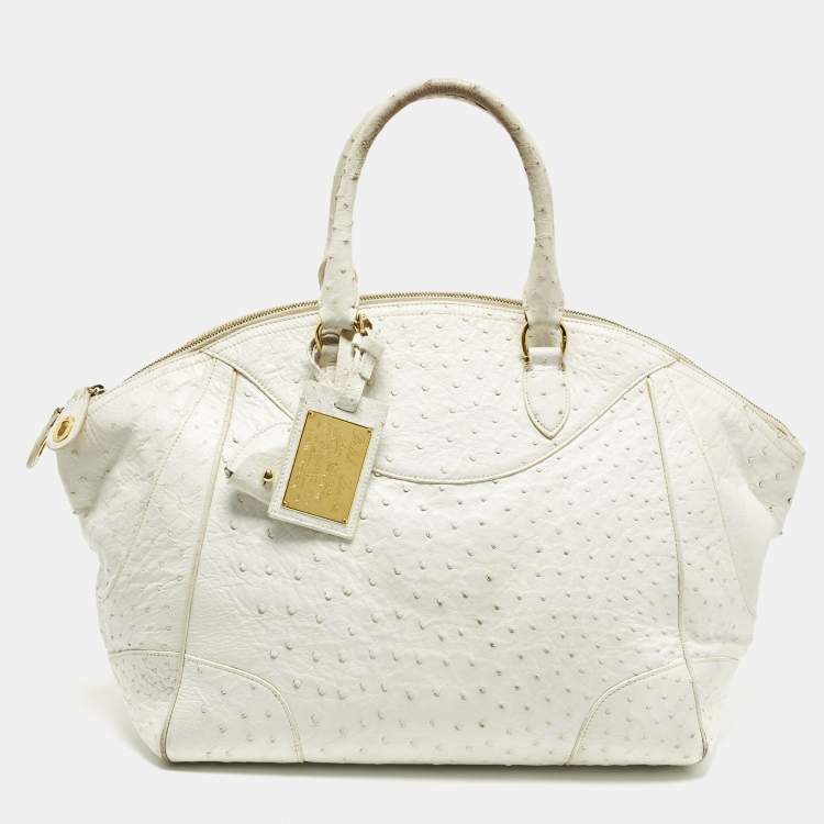 Pre Owned Ralph Lauren Limited Edition Zip White Ostrich Leather Satchel