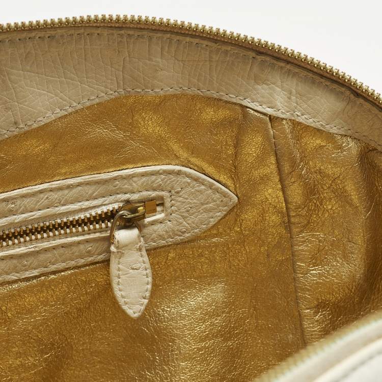 Pre Owned Ralph Lauren Limited Edition Zip White Ostrich Leather Satchel