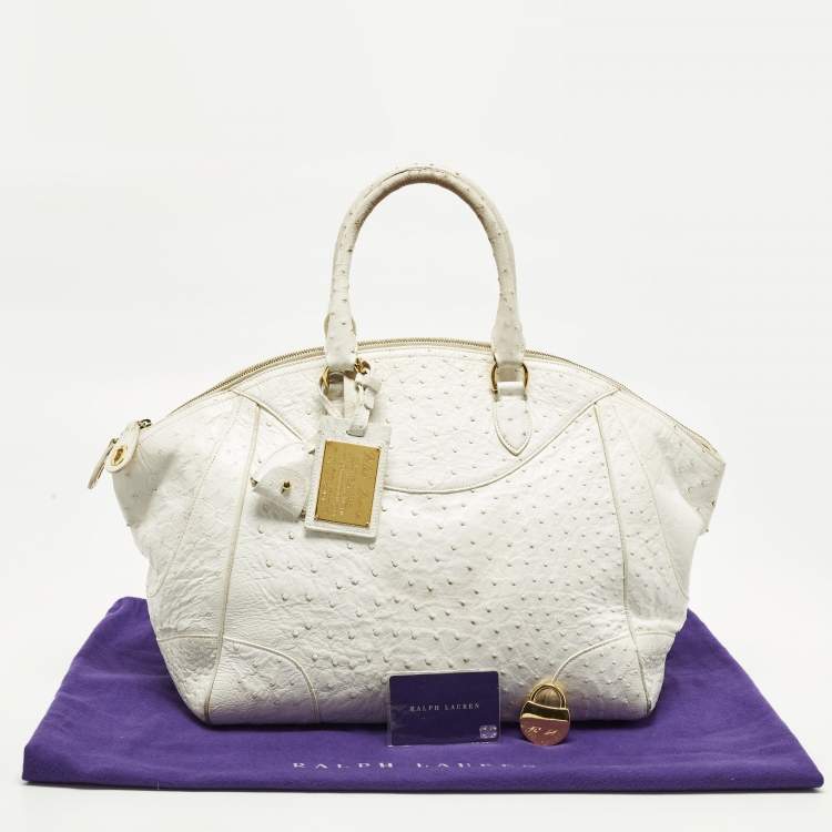 Pre Owned Ralph Lauren Limited Edition Zip White Ostrich Leather Satchel