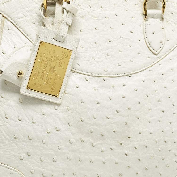 Pre Owned Ralph Lauren Limited Edition Zip White Ostrich Leather Satchel