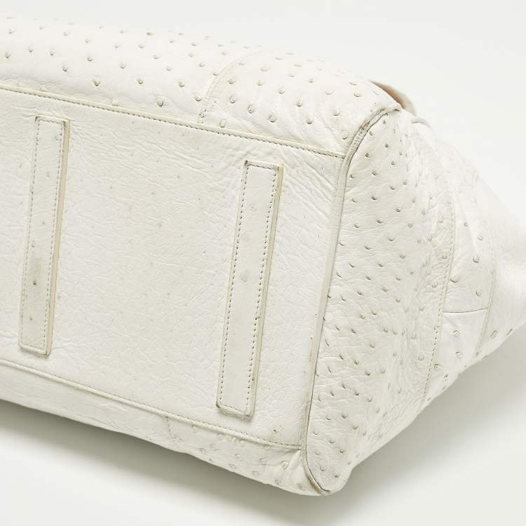 Pre Owned Ralph Lauren Limited Edition Zip White Ostrich Leather Satchel