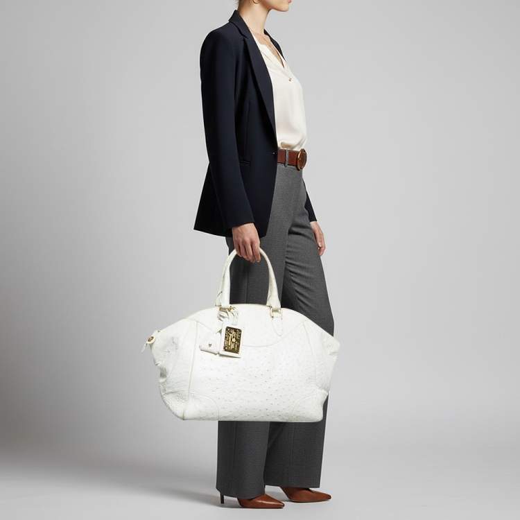 Pre Owned Ralph Lauren Limited Edition Zip White Ostrich Leather Satchel