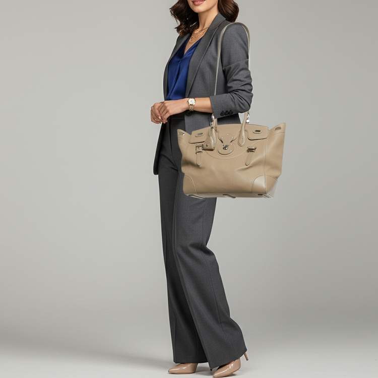 Pre Owned Ralph Lauren Ricky 33 Beige Leather Tote