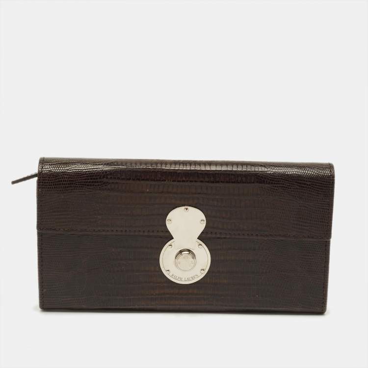 Pre Owned محفظة رالف لورين كونتيننتال ريكي جلد تمساح أمريكي عنابي
