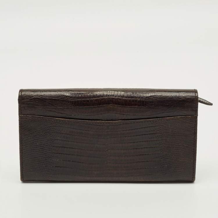 Pre Owned محفظة رالف لورين كونتيننتال ريكي جلد تمساح أمريكي عنابي