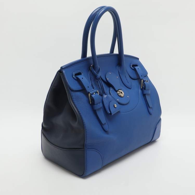 Pre Owned Ralph Lauren Ricky Two Tone Blue Leather Tote