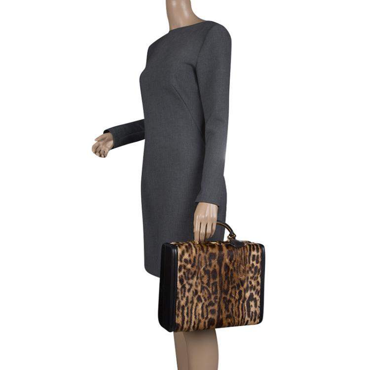 مملوكة مسبقًا Ralph Lauren Leopard Print Calfhair Satchel