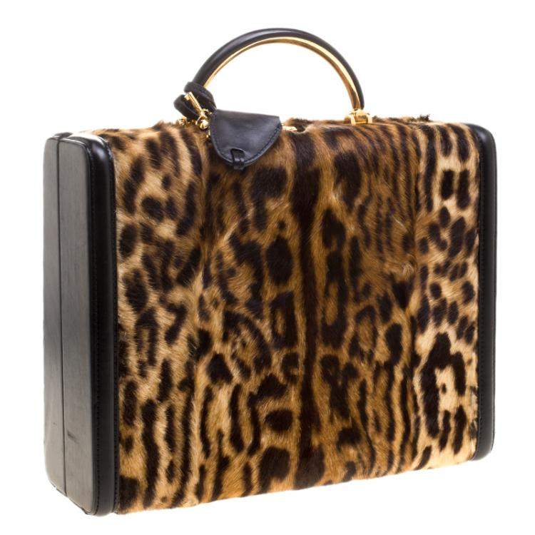 مملوكة مسبقًا Ralph Lauren Leopard Print Calfhair Satchel