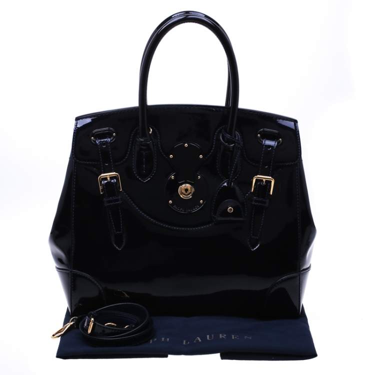 Pre Owned Ralph Lauren Navy Blue Patent Leather Ricky Tote