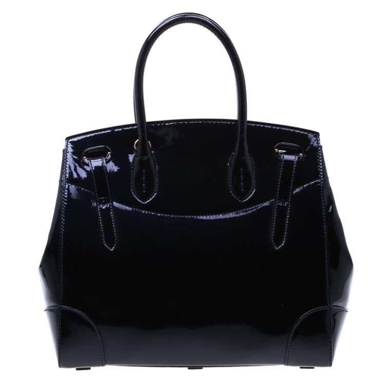 Pre Owned Ralph Lauren Navy Blue Patent Leather Ricky Tote