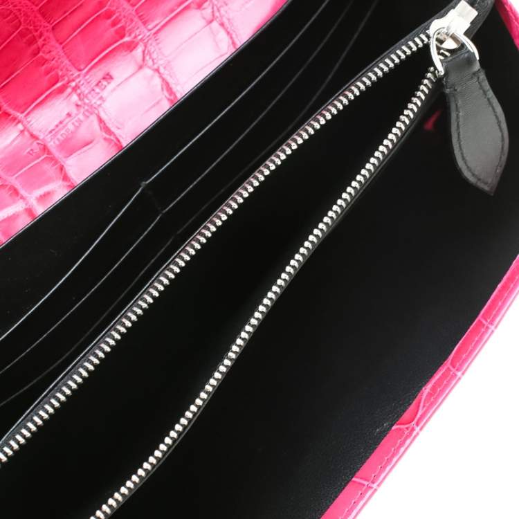 Pre Owned Ralph Lauren Pink Crocodile Ricky Continental Wallet
