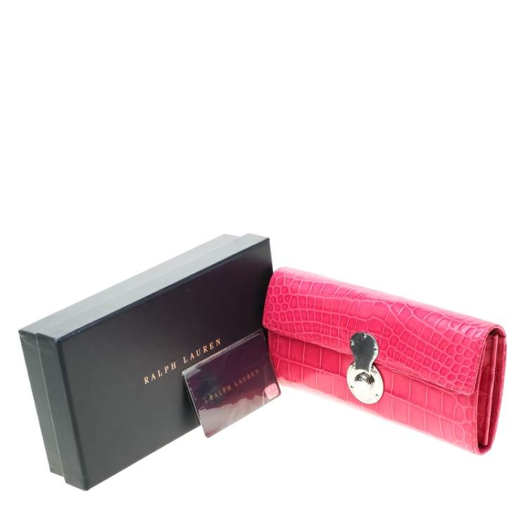 Pre Owned Ralph Lauren Pink Crocodile Ricky Continental Wallet