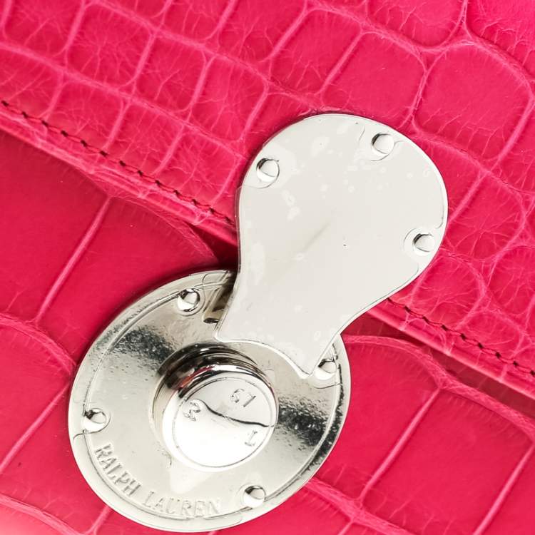 Pre Owned Ralph Lauren Pink Crocodile Ricky Continental Wallet