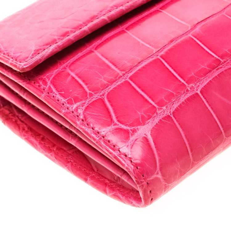 Pre Owned Ralph Lauren Pink Crocodile Ricky Continental Wallet