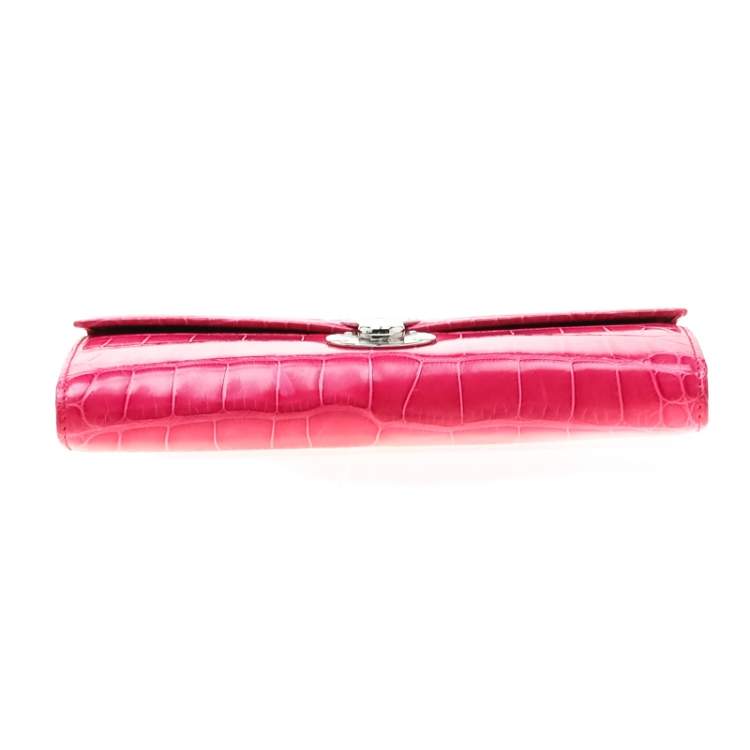 Pre Owned Ralph Lauren Pink Crocodile Ricky Continental Wallet