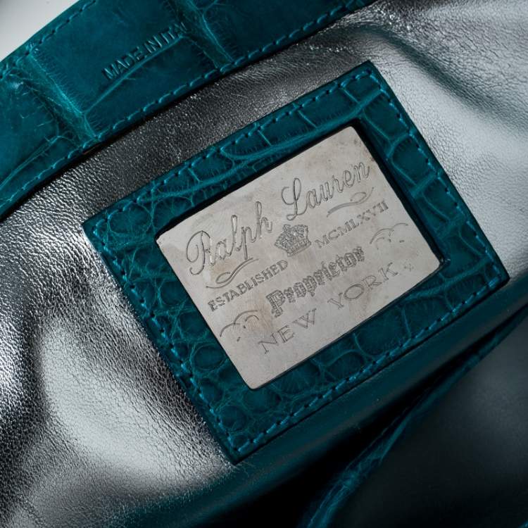 Pre Owned Ralph Lauren Turquoise Alligator Tiffin 33 Top Handle Bag