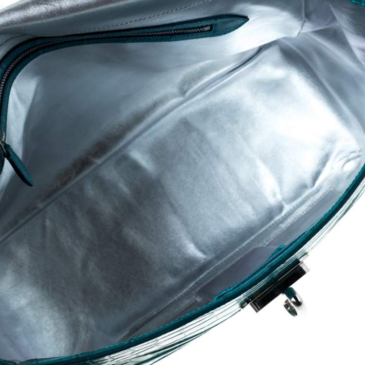 Pre Owned Ralph Lauren Turquoise Alligator Tiffin 33 Top Handle Bag