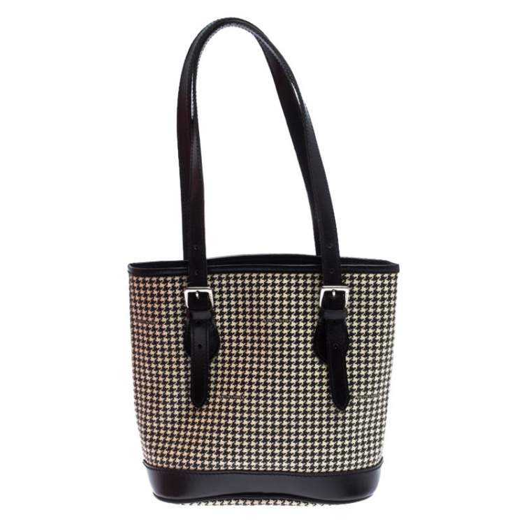 مملوكة مسبقًا Ralph Lauren Black/White Canvas and Leather Houndstooth Tote