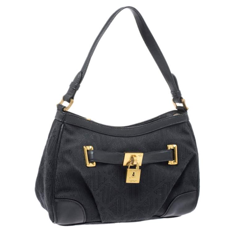 Pre Owned Ralph Lauren Black Canvas and Leather Shoulder Bag