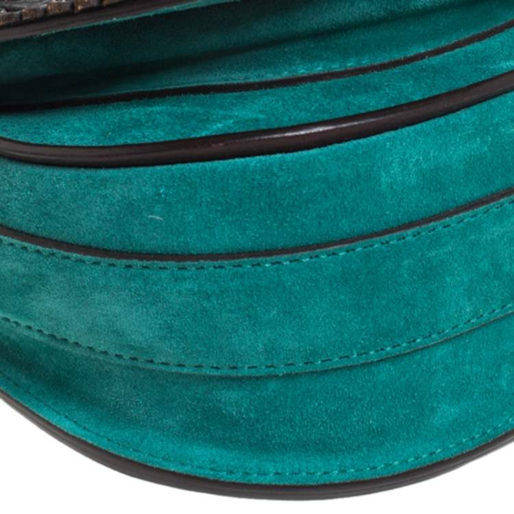 Pre Owned Ralph Lauren Turquoise Suede aand Leather Embroidered Saddle Bag