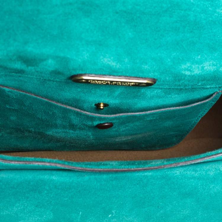 Pre Owned Ralph Lauren Turquoise Suede aand Leather Embroidered Saddle Bag