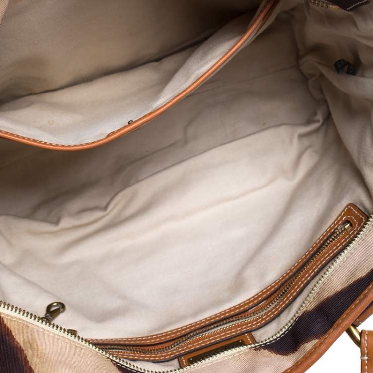 Pre Owned Ralph Lauren Beige/Brown Zebra Canvas and Leather Tote