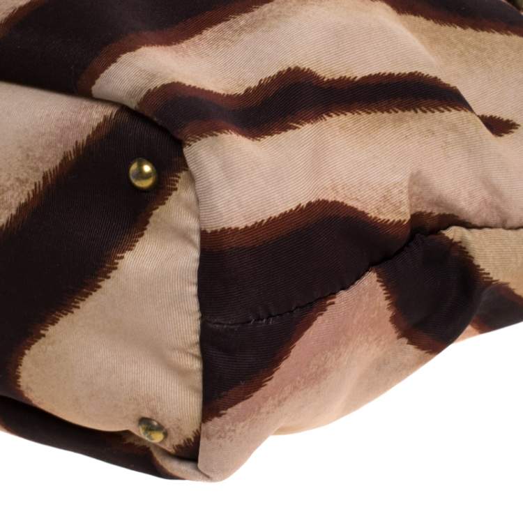 Pre Owned Ralph Lauren Beige/Brown Zebra Canvas and Leather Tote