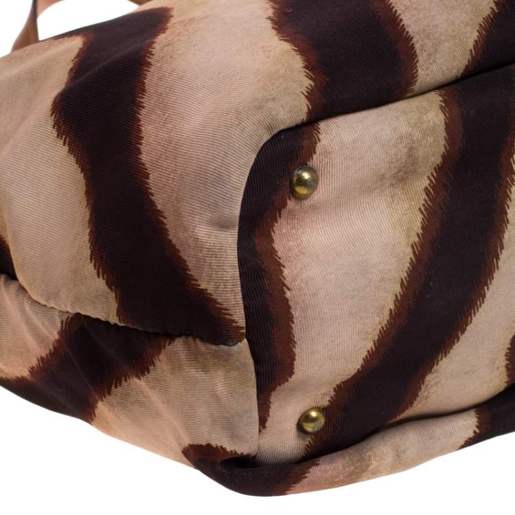 Pre Owned Ralph Lauren Beige/Brown Zebra Canvas and Leather Tote