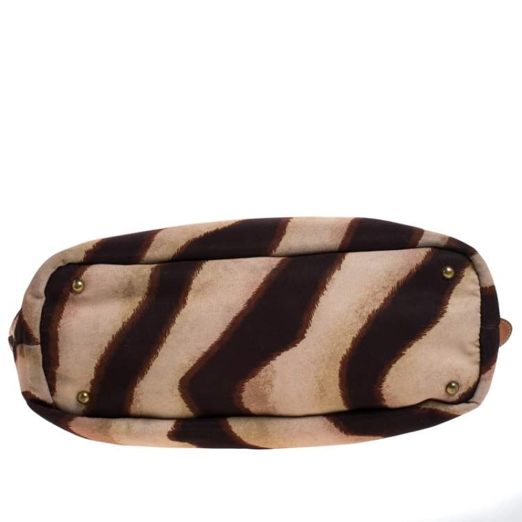 Pre Owned Ralph Lauren Beige/Brown Zebra Canvas and Leather Tote