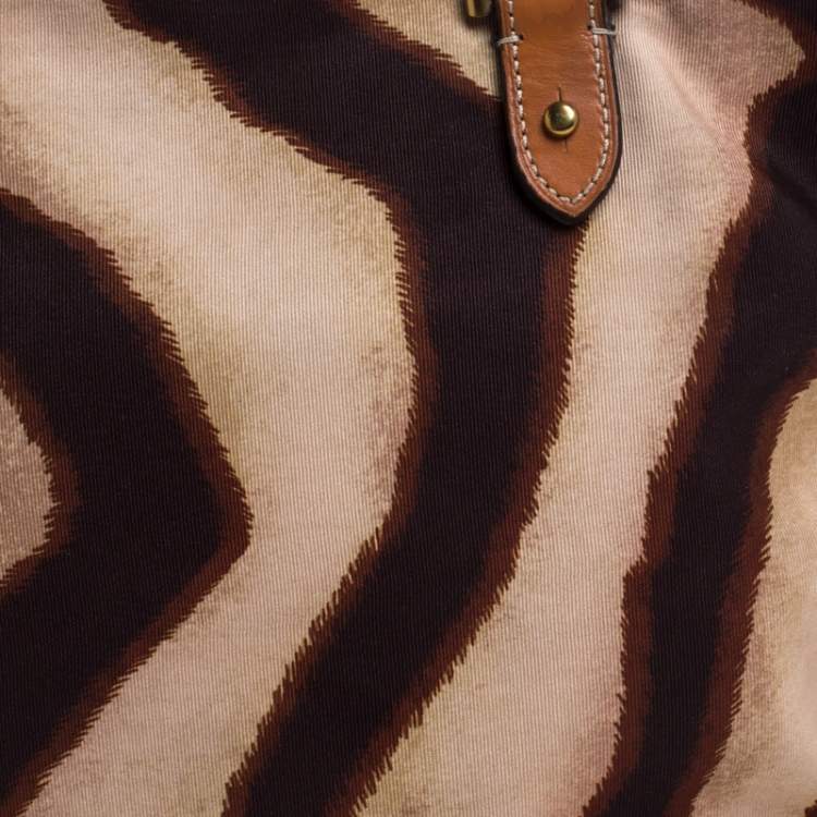Pre Owned Ralph Lauren Beige/Brown Zebra Canvas and Leather Tote