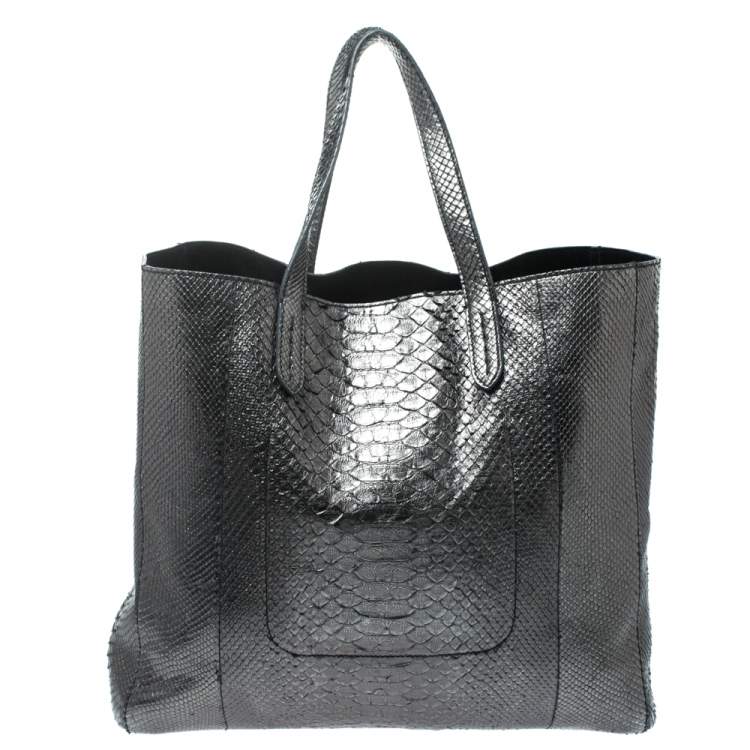 Pre Owned Ralph Lauren Metallic Python Effect Leather Tote