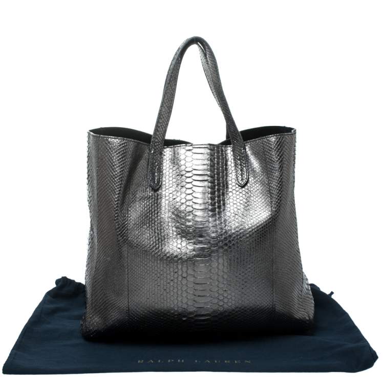 Pre Owned Ralph Lauren Metallic Python Effect Leather Tote