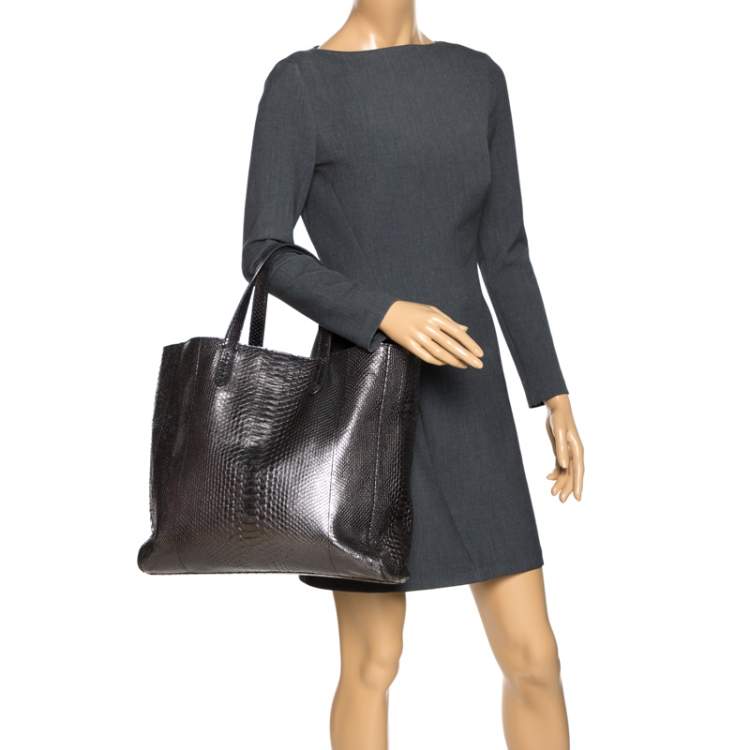 Pre Owned Ralph Lauren Metallic Python Effect Leather Tote