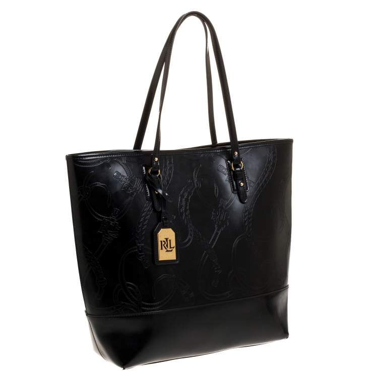 Pre Owned Ralph Lauren Black Equestrian Embossed Leather Belmar Tote