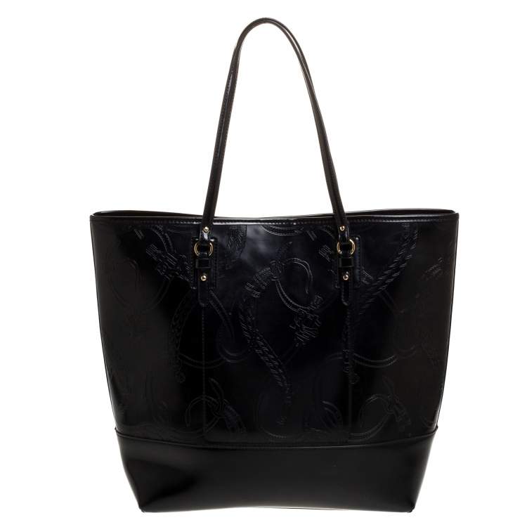 Pre Owned Ralph Lauren Black Equestrian Embossed Leather Belmar Tote